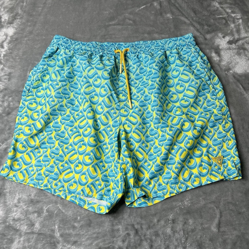 Guess Boardshorts Men Size XXL  Beach Swim Trunks Turquoise Blue Lined Shorts